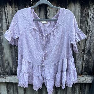 Altar'd State Lavender Tiered Tassel Peasant Top